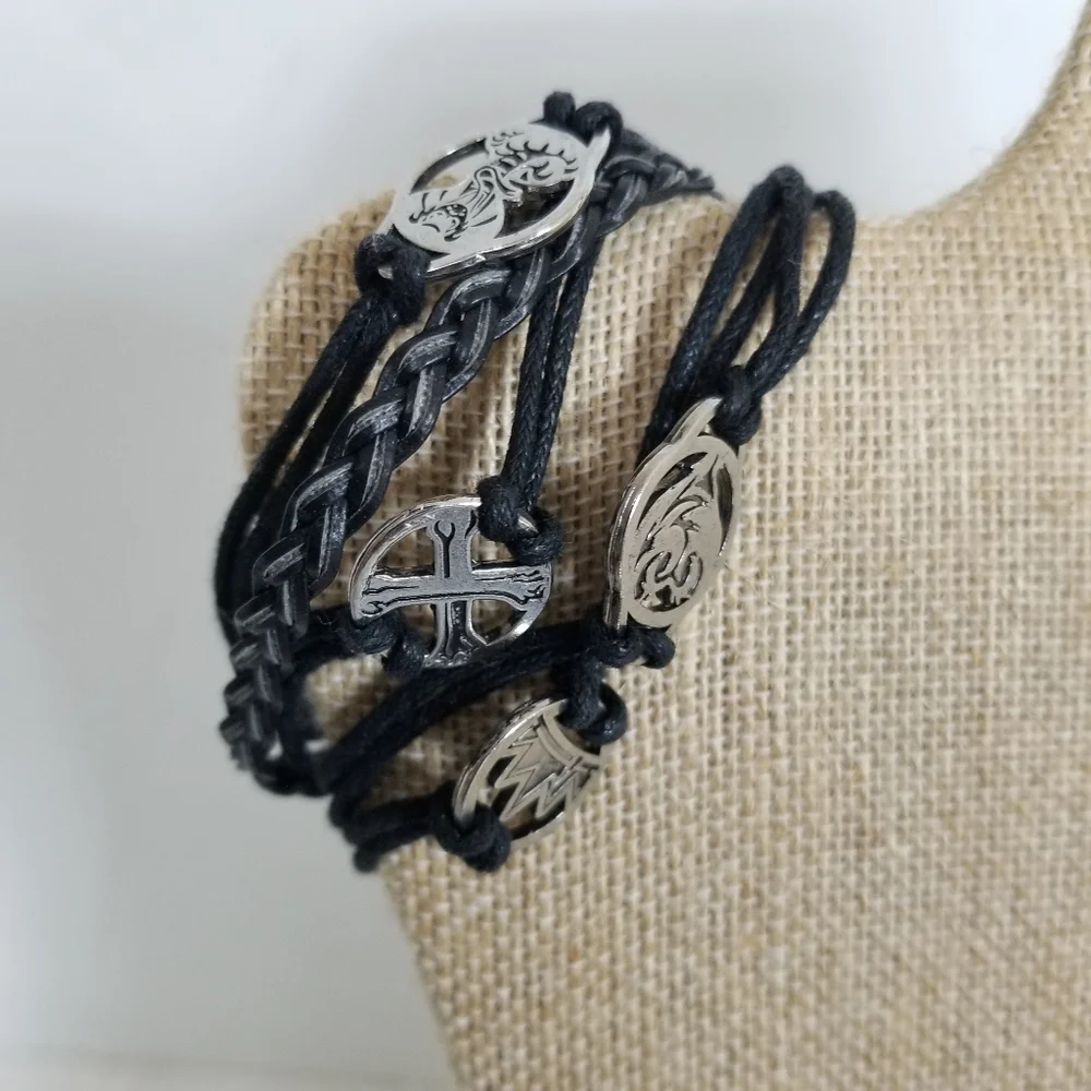 Disney Pirates of the Caribbean Black Leather Charm Bracelet Unisex Whimsygoth